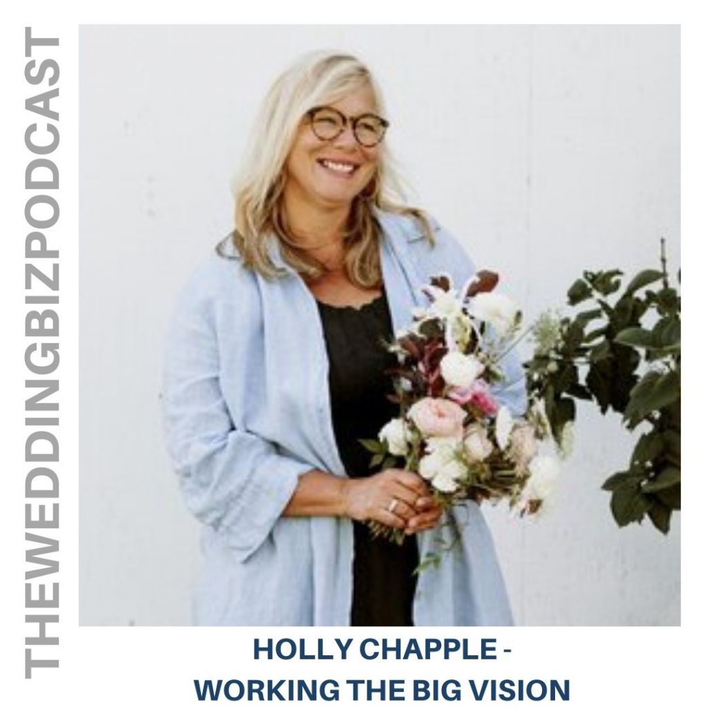 “Because the vision, ideas, and concepts that I come up with are new and leading in the industry I’m going places others haven’t yet been, and that’s been amazing.” Listen as Andy and his guest, Holly Chapple, discuss how Holly is more of a big vision person and how she implements those visions. We talk about her virtual teachings, her latest favorite design aesthetic, her process with clients, how she handles her social media, and how she balances raising a large family with being an entrepreneur, plus much more on this episode of The Wedding Biz.

Holly is a popular event and floral designer who is the owner and President of Holly Chapple Flowers. She not only executes beautiful weddings and events but also operates Hope Flower Farm out of Loudoun County, Virginia, a flower farm and key floral source for her design work and the base camp for in-person education. Holly also leads a collective of designers from all over the world Via Chaple Designers. Her floral work has been published in numerous publications including Martha Stewart, Southern Living, Brides, Southern Weddings, Elegant Bride, and Weddings Unveiled.

Listen as Holly shares her journey from a floral designer to teacher and speaker and why she created Hope Flower Farm. Holly discusses how she handles the business side of her company and her focus on providing an environment for her team to become leaders in their own individual departments.

Holly talks about her own patented product line of vases and armatures that help people design flowers, how she grew other aspects of her business this past year, and the community her son created on Facebook called The Greenhouse. Holly also believes that there will be complications post-Covid and she wants people in the industry to have a lot of grace with themselves.

Holly speaks about her process, her very large social media following, how often they post content, and what she believes gives them the edge and keeps them coming. She knows one thing she does right is manage the Instagram page for Holly Chapple and personally answers every DM she gets.

Have you heard about the brand new show on The Wedding Biz Network, Stop and Smell the Roses with Preston Bailey? Listen as Preston shares the secrets, tools, and technologies behind his extraordinary ability to create a theatrical environment out of any space. Also, don’t forget about Sean Low’s podcast The Business of Being Creative, where Sean discusses the power of being niched, pricing strategies, metrics of success, and so much more. You can find both shows on The Wedding Biz Network.